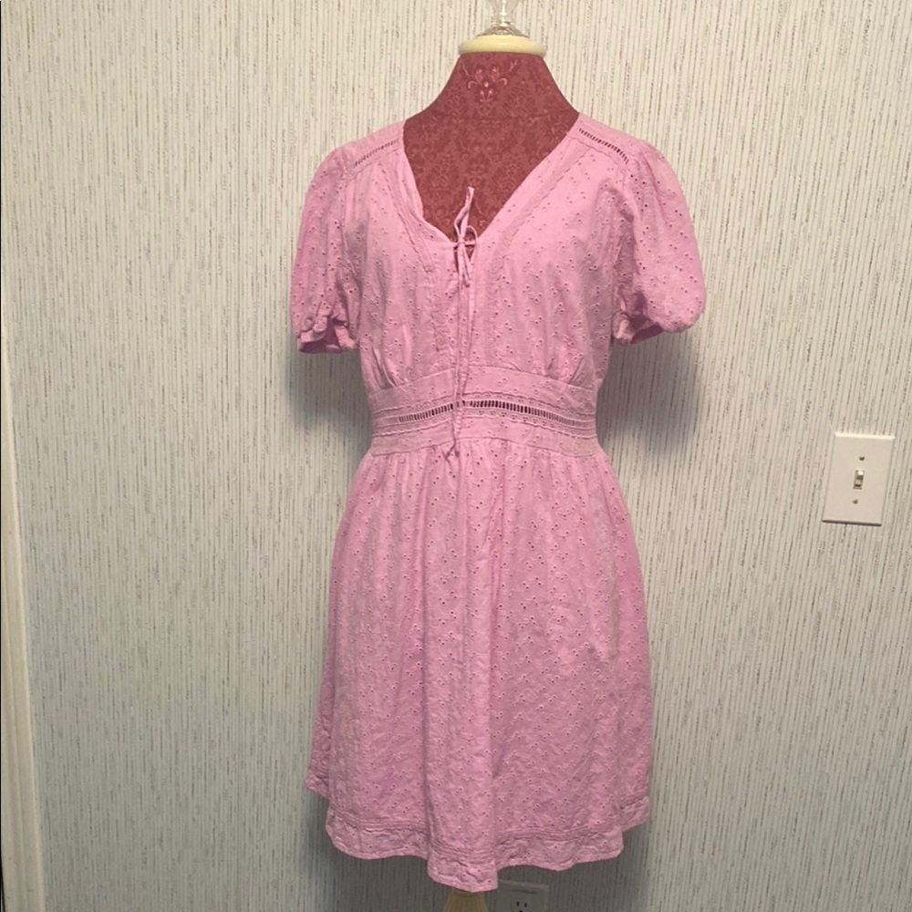 SO Good for Life XL Women Pink Eyelet Dress with Style Layer Design